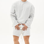 Men's Fashion Solid Color Loose Rolled Sweatshirt Shorts Set