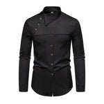 Men's Casual Lapel Slanted Placket Asymmetric Slim Fit Long Sleeve Shirt