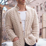 Men's Vintage Stand Collar Single Breasted Cable Knit Cardigan