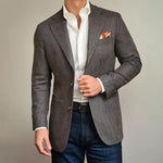 Men's Vintage Herringbone Notch Lapel Two Buttons Slim Blazer