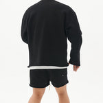 Men's Fashion Solid Color Loose Rolled Sweatshirt Shorts Set