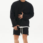 Men's Fashion Solid Color Loose Rolled Sweatshirt Shorts Set