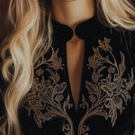 Elegant V-neck Embroidery Velvet Long Sleeves Top