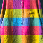 Women's Colorful Plaid Art Print Casual Cotton And Linen Shirt