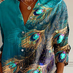 Women's Peacock Feathers Art Print Casual Cotton Shirt