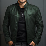 Men's Vintage Stand Collar Zipper Slim Leather Jacket