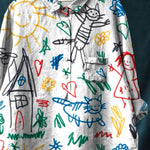 Cute Kid Drawing Art Printed Women's Casual Cotton And Linen Shirt
