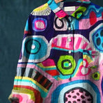 Abstrct Art Printed Women's Casual Cotton And Linen Shirt