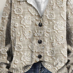 Vintage Lace Floral 3D Art Print Buttoned V-neck Cardigan Sweater