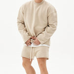 Men's Fashion Solid Color Loose Rolled Sweatshirt Shorts Set