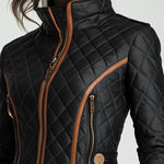 Stylish Waist-cinched Diamond-quilted Padded Jacket