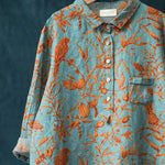 Vintage Bird Flower Art Print Casual Cotton And Linen Shirt