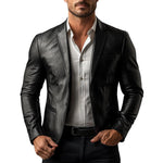 Men's Classic Vintage Slim Fit PU Leather Blazer