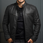Men's Vintage Stand Collar Zipper Slim Leather Jacket