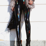 Chic High-waist Holographic Patent PU Leggings