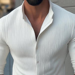 Men's Solid Color Stand Collar Long Sleeve Casual Shirt