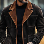 Men's Colorblock Suede Notch Lapel Multi-pocket Single Breasted Blazer Jacket