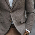 Men's Vintage Herringbone Notch Lapel Two Buttons Slim Blazer