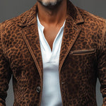 Men's Vintage Leopard Suede  Notch Lapel Multi-pocket Single Breasted Blazer