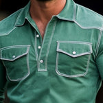 Men's Fashion Suede Western Style Slim Fit Long Sleeve Polo Shirt
