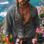 Men's Casual Vintage Embroidered Long Sleeve Shirt
