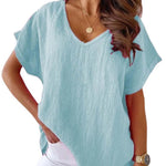 Solid V Neck Casual Top