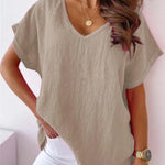 Solid V Neck Casual Top