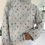Valentine's Day Art Heart Print Knitted V-Neck Sweater