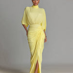 Women's Bright Yellow Drape Comfortable Blended Maxi Dress