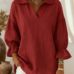 Retro Stylish Polo Collar Casual Blouse